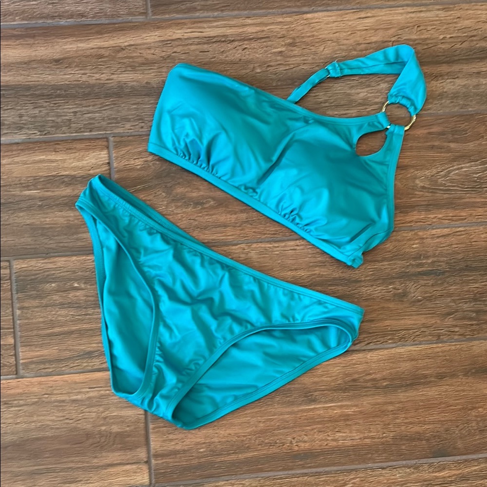 EUC Gibson Latimer Teal One-Shoulder Bikini Set
